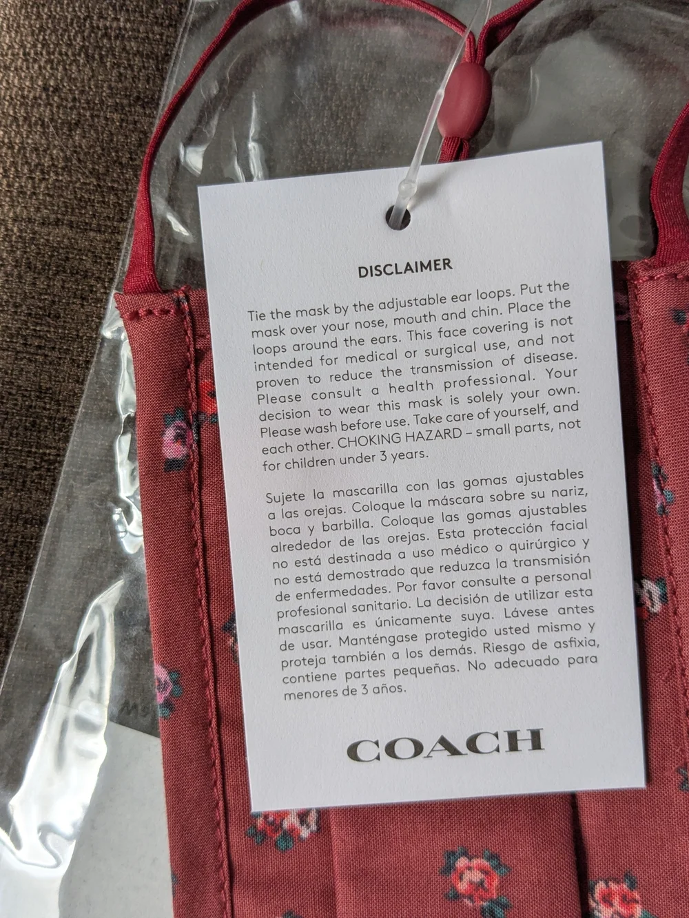 Coach Burgundy Quilted Floral Face Mask